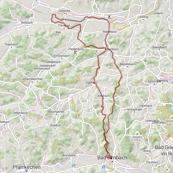 Karten-Miniaturansicht der Radinspiration "Gravel-Rundfahrt um Bad Birnbach" in Niederbayern, Germany. Erstellt vom Tarmacs.app-Routenplaner für Radtouren