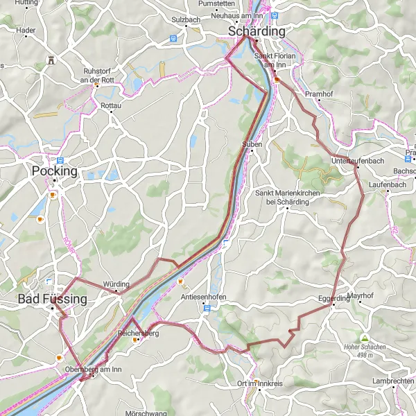 Map miniature of "Inn Cycle Route - Gravel Edition" cycling inspiration in Niederbayern, Germany. Generated by Tarmacs.app cycling route planner