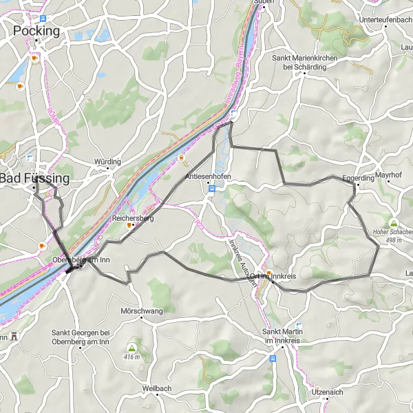 Karten-Miniaturansicht der Radinspiration "Innkreis Tour" in Niederbayern, Germany. Erstellt vom Tarmacs.app-Routenplaner für Radtouren