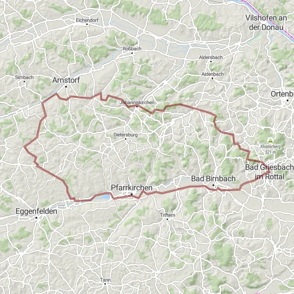 Karten-Miniaturansicht der Radinspiration "Rundkurs durchs Rottal" in Niederbayern, Germany. Erstellt vom Tarmacs.app-Routenplaner für Radtouren