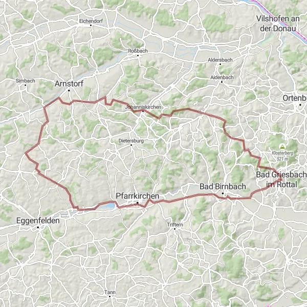 Map miniature of "Rottal Gravel Challenge" cycling inspiration in Niederbayern, Germany. Generated by Tarmacs.app cycling route planner