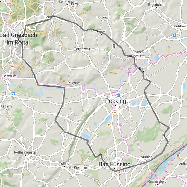 Karten-Miniaturansicht der Radinspiration "Entdeckungstour entlang der Rott" in Niederbayern, Germany. Erstellt vom Tarmacs.app-Routenplaner für Radtouren