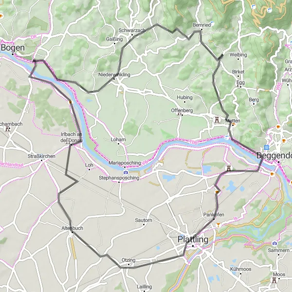 Map miniature of "Scenic Road Cycling Route" cycling inspiration in Niederbayern, Germany. Generated by Tarmacs.app cycling route planner