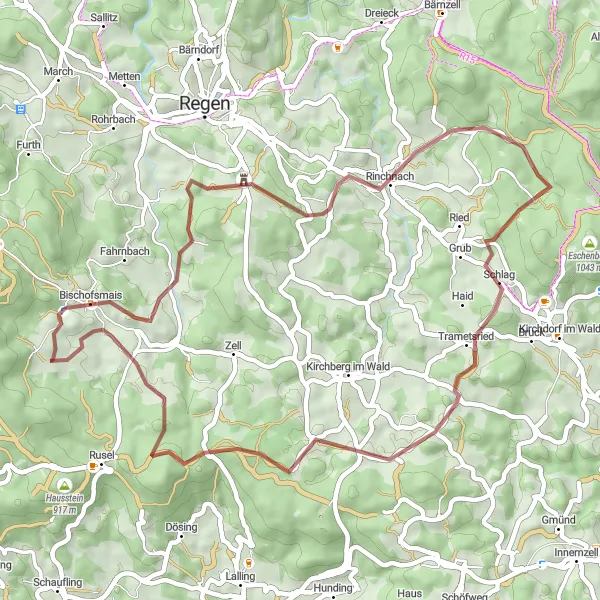 Map miniature of "Gravel Adventure" cycling inspiration in Niederbayern, Germany. Generated by Tarmacs.app cycling route planner