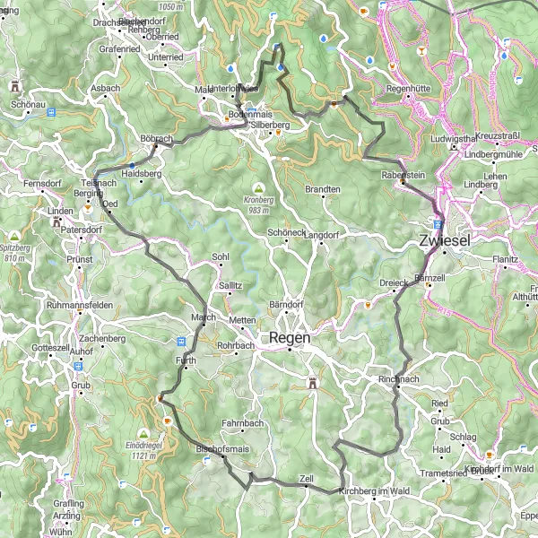 Map miniature of "The Scenic Road Trip" cycling inspiration in Niederbayern, Germany. Generated by Tarmacs.app cycling route planner