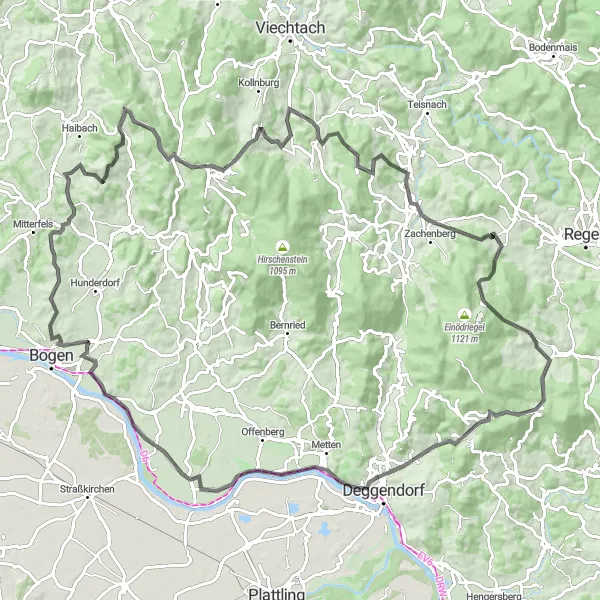 Map miniature of "Rusel Loop" cycling inspiration in Niederbayern, Germany. Generated by Tarmacs.app cycling route planner