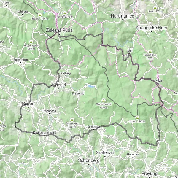Map miniature of "The Ultimate Cycling Challenge" cycling inspiration in Niederbayern, Germany. Generated by Tarmacs.app cycling route planner