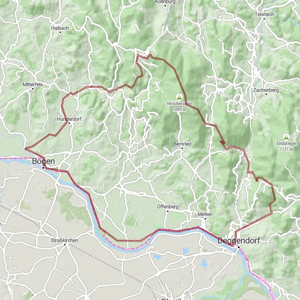 Map miniature of "Challenging Gravel Adventure in Niederbayern" cycling inspiration in Niederbayern, Germany. Generated by Tarmacs.app cycling route planner