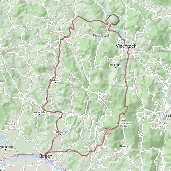 Map miniature of "Conquering the Gravel Roads of Niederbayern" cycling inspiration in Niederbayern, Germany. Generated by Tarmacs.app cycling route planner