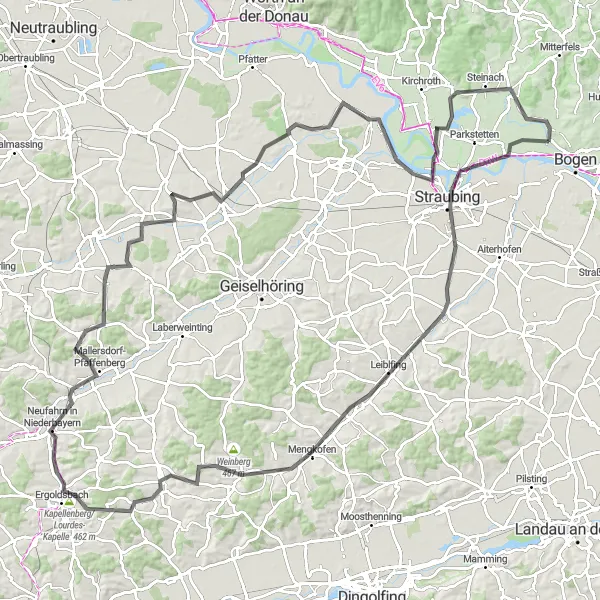Karten-Miniaturansicht der Radinspiration "Radtour von Straubing nach Pürstenberg" in Niederbayern, Germany. Erstellt vom Tarmacs.app-Routenplaner für Radtouren