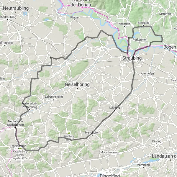 Map miniature of "Discovering the Beautiful Landscapes of Niederbayern" cycling inspiration in Niederbayern, Germany. Generated by Tarmacs.app cycling route planner