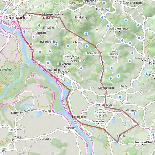 Map miniature of "Gravel Adventure in Niederbayern" cycling inspiration in Niederbayern, Germany. Generated by Tarmacs.app cycling route planner