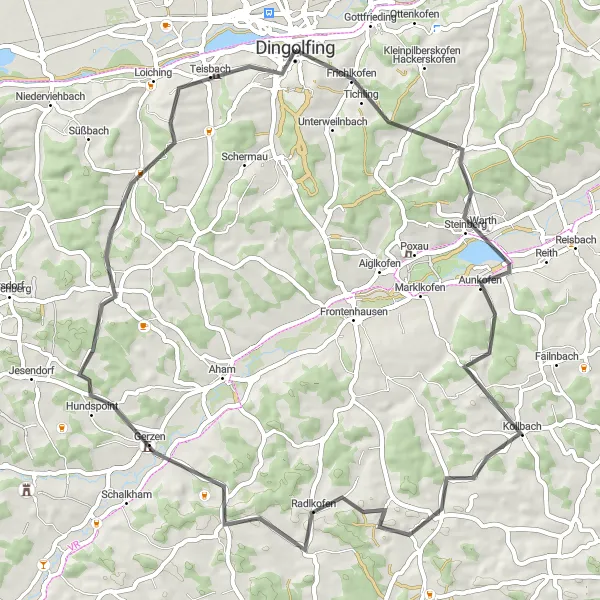 Map miniature of "The Ultimate Challenge" cycling inspiration in Niederbayern, Germany. Generated by Tarmacs.app cycling route planner