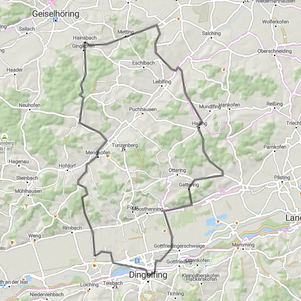 Map miniature of "The Countryside Delight" cycling inspiration in Niederbayern, Germany. Generated by Tarmacs.app cycling route planner