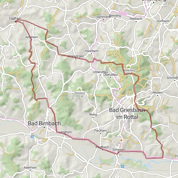Karten-Miniaturansicht der Radinspiration "Gravelrunde um Egglham" in Niederbayern, Germany. Erstellt vom Tarmacs.app-Routenplaner für Radtouren