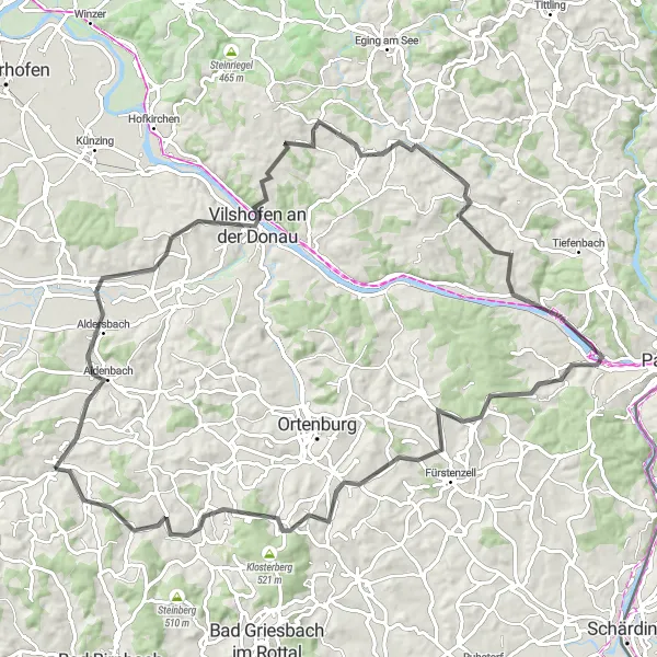 Map miniature of "The Egglham Loop" cycling inspiration in Niederbayern, Germany. Generated by Tarmacs.app cycling route planner