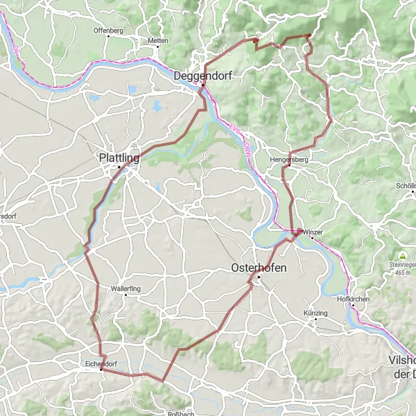 Map miniature of "Niederpöring Adventure" cycling inspiration in Niederbayern, Germany. Generated by Tarmacs.app cycling route planner
