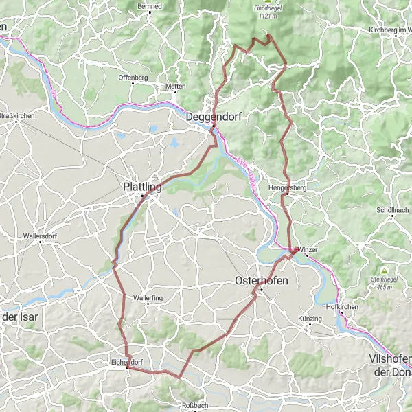 Karten-Miniaturansicht der Radinspiration "Gravel-Abenteuer um Eichendorf" in Niederbayern, Germany. Erstellt vom Tarmacs.app-Routenplaner für Radtouren