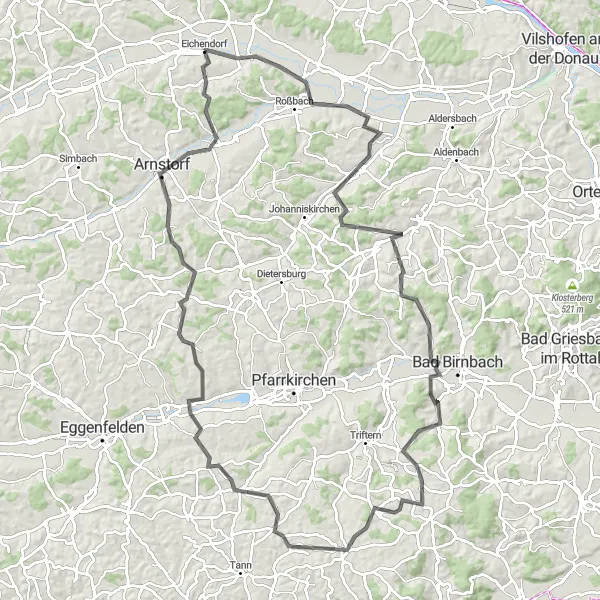 Map miniature of "Dornach and Mariakirchen Loop" cycling inspiration in Niederbayern, Germany. Generated by Tarmacs.app cycling route planner