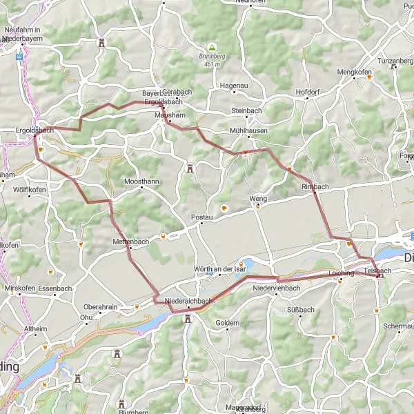 Map miniature of "Lourdes-Kapelle Loop" cycling inspiration in Niederbayern, Germany. Generated by Tarmacs.app cycling route planner