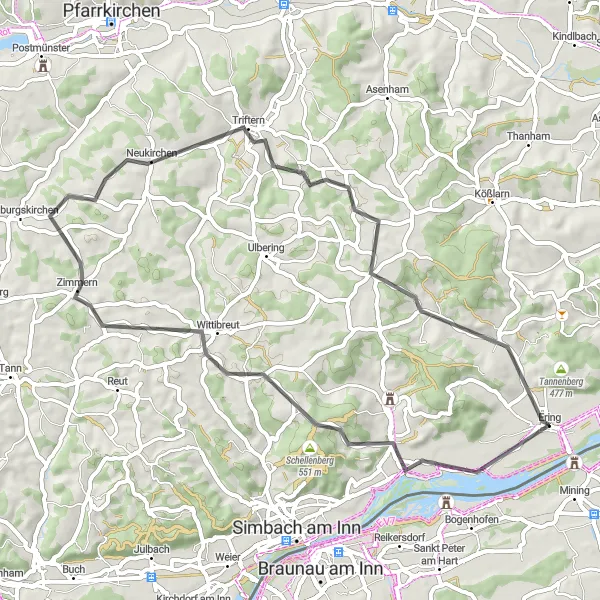 Map miniature of "Prienbach Loop" cycling inspiration in Niederbayern, Germany. Generated by Tarmacs.app cycling route planner