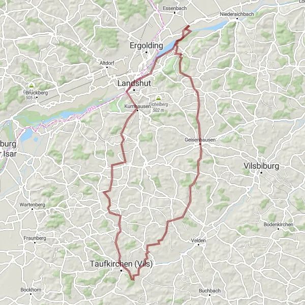 Map miniature of "Gravel Adventure: Taufkirchen Loop" cycling inspiration in Niederbayern, Germany. Generated by Tarmacs.app cycling route planner