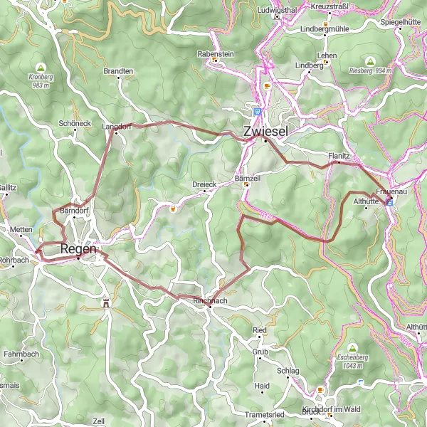 Map miniature of "Women's Gravel Adventure" cycling inspiration in Niederbayern, Germany. Generated by Tarmacs.app cycling route planner