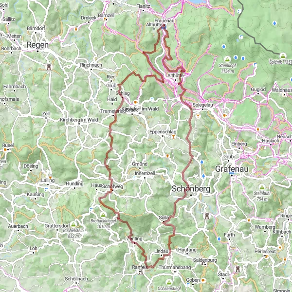 Map miniature of "Forest Adventure Loop" cycling inspiration in Niederbayern, Germany. Generated by Tarmacs.app cycling route planner