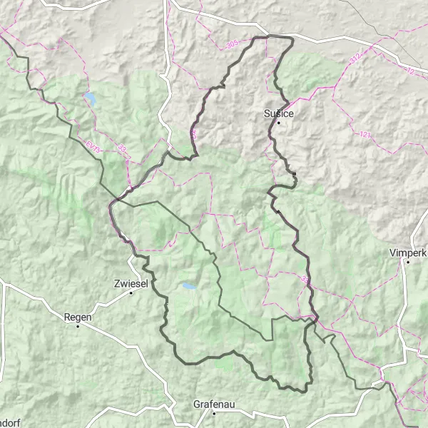 Karten-Miniaturansicht der Radinspiration "Zwiesel-Radtour: Auf den Spuren der Natur" in Niederbayern, Germany. Erstellt vom Tarmacs.app-Routenplaner für Radtouren