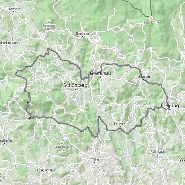Map miniature of "Wolfstein Loop" cycling inspiration in Niederbayern, Germany. Generated by Tarmacs.app cycling route planner