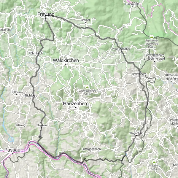 Map miniature of "Rehberg Circuit" cycling inspiration in Niederbayern, Germany. Generated by Tarmacs.app cycling route planner
