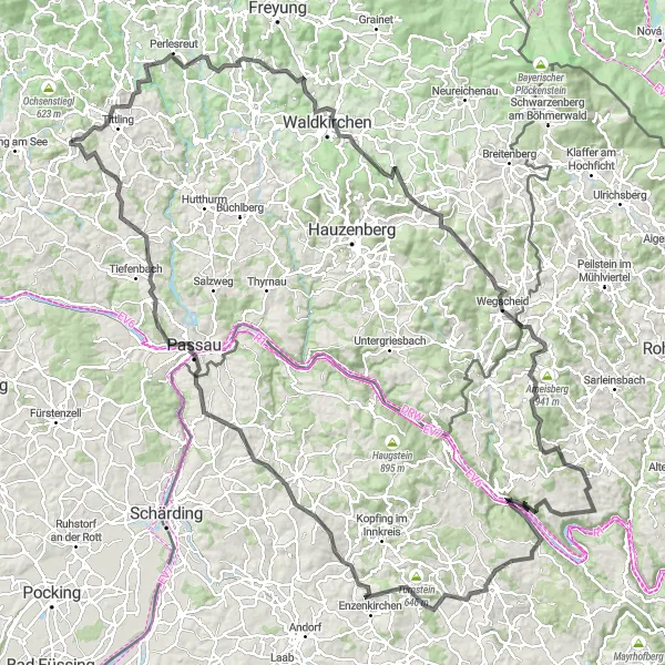 Map miniature of "Ultimate Challenge: Ponzaun Ascent" cycling inspiration in Niederbayern, Germany. Generated by Tarmacs.app cycling route planner