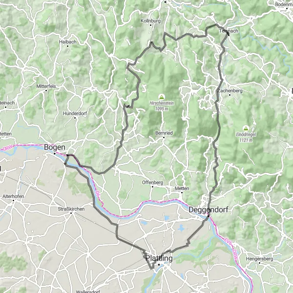 Map miniature of "Geiersberg and Niederwinkling Route" cycling inspiration in Niederbayern, Germany. Generated by Tarmacs.app cycling route planner