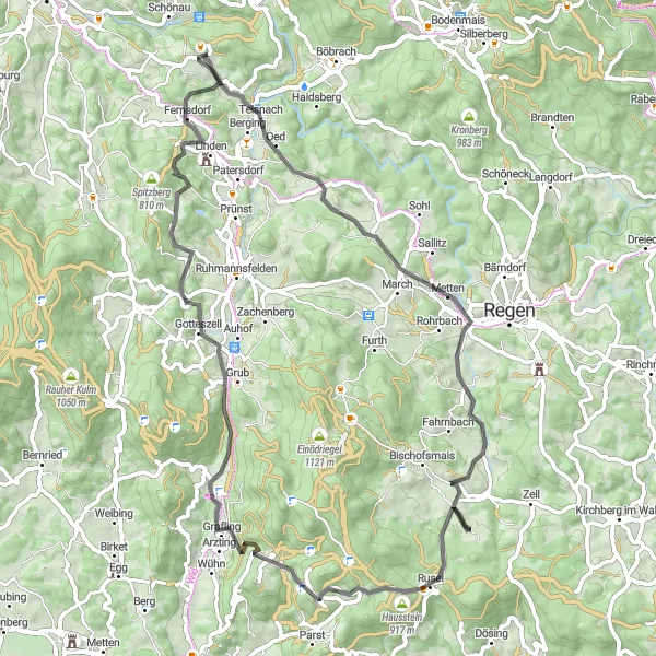 Map miniature of "Kaikenried and Reinhartsmais Loop" cycling inspiration in Niederbayern, Germany. Generated by Tarmacs.app cycling route planner