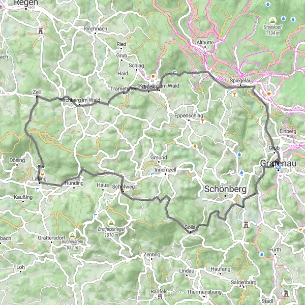 Map miniature of "Challenging Road Loop" cycling inspiration in Niederbayern, Germany. Generated by Tarmacs.app cycling route planner