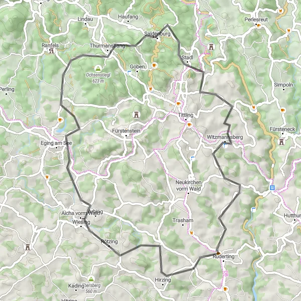 Map miniature of "Countryside Tour" cycling inspiration in Niederbayern, Germany. Generated by Tarmacs.app cycling route planner