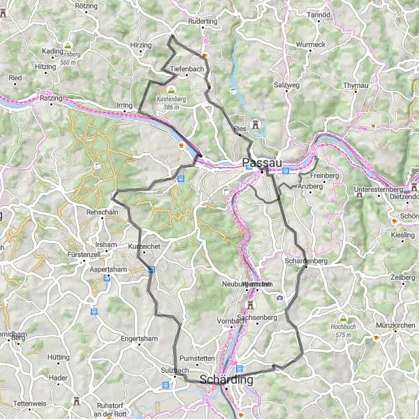 Map miniature of "Rush and Explore" cycling inspiration in Niederbayern, Germany. Generated by Tarmacs.app cycling route planner