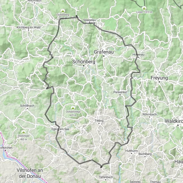 Map miniature of "Zenting Challenge" cycling inspiration in Niederbayern, Germany. Generated by Tarmacs.app cycling route planner