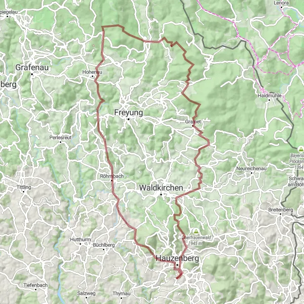 Map miniature of "The Gravel Adventure of Hauzenberg" cycling inspiration in Niederbayern, Germany. Generated by Tarmacs.app cycling route planner