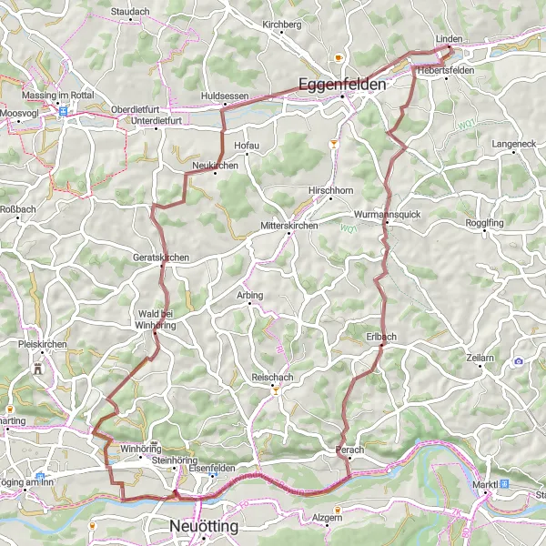 Karten-Miniaturansicht der Radinspiration "Rundweg durch die idyllische Landschaft von Niederbayern" in Niederbayern, Germany. Erstellt vom Tarmacs.app-Routenplaner für Radtouren