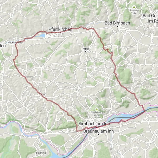 Karten-Miniaturansicht der Radinspiration "Abenteuertour nach Tann" in Niederbayern, Germany. Erstellt vom Tarmacs.app-Routenplaner für Radtouren