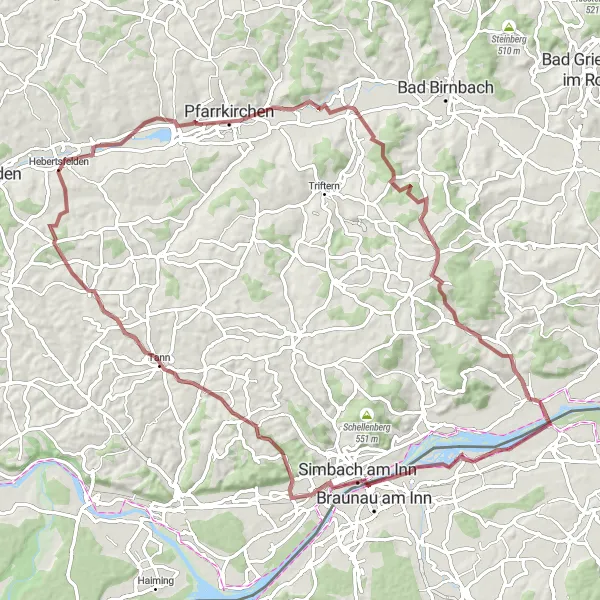 Map miniature of "Exploring Gravel Paths" cycling inspiration in Niederbayern, Germany. Generated by Tarmacs.app cycling route planner