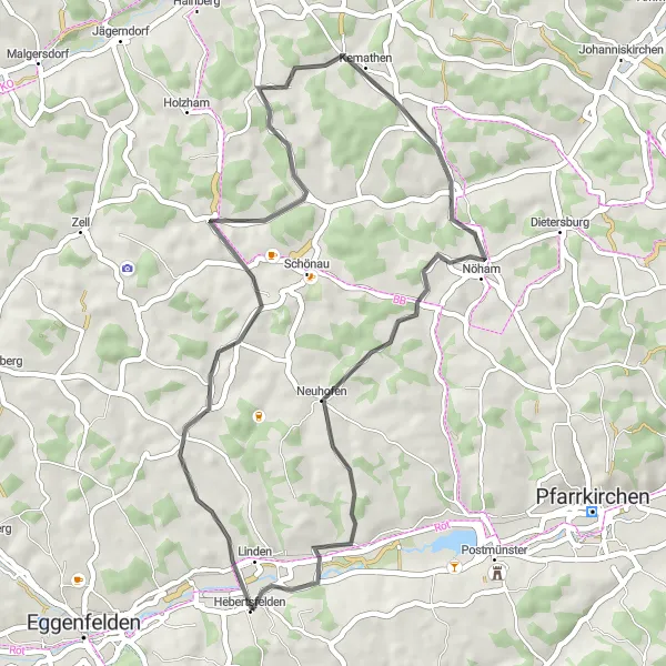 Karten-Miniaturansicht der Radinspiration "Rundtour um Hebertsfelden" in Niederbayern, Germany. Erstellt vom Tarmacs.app-Routenplaner für Radtouren
