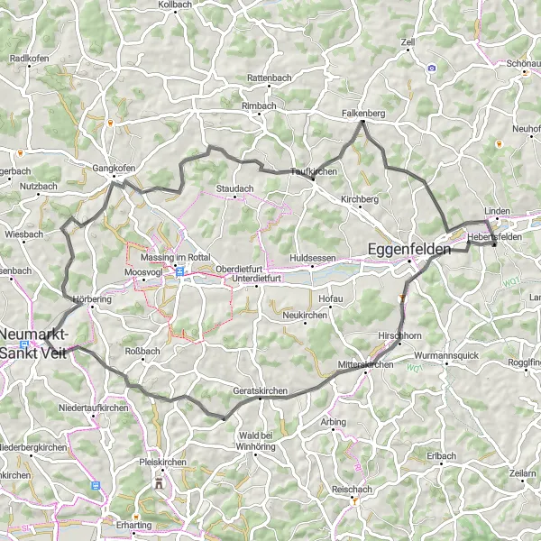 Map miniature of "The Serene Exploration" cycling inspiration in Niederbayern, Germany. Generated by Tarmacs.app cycling route planner