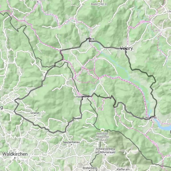 Map miniature of "Niederbayern Road Adventure" cycling inspiration in Niederbayern, Germany. Generated by Tarmacs.app cycling route planner