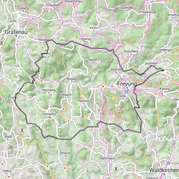 Map miniature of "Bavarian Forest Loop" cycling inspiration in Niederbayern, Germany. Generated by Tarmacs.app cycling route planner