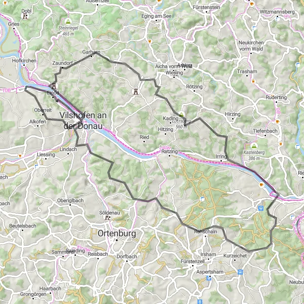 Map miniature of "A Taste of Bavaria" cycling inspiration in Niederbayern, Germany. Generated by Tarmacs.app cycling route planner