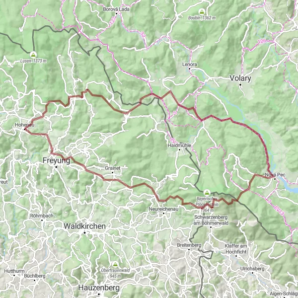 Map miniature of "Mauth Gravel Adventure" cycling inspiration in Niederbayern, Germany. Generated by Tarmacs.app cycling route planner