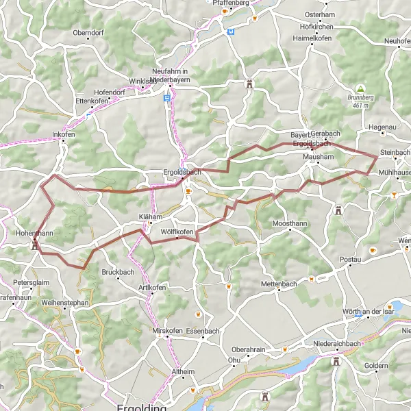 Map miniature of "Scenic Gravel Loop" cycling inspiration in Niederbayern, Germany. Generated by Tarmacs.app cycling route planner