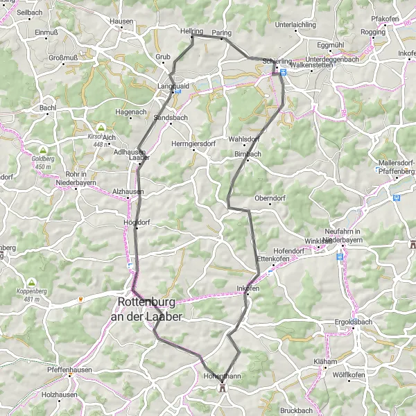 Karten-Miniaturansicht der Radinspiration "Laaber Radweg" in Niederbayern, Germany. Erstellt vom Tarmacs.app-Routenplaner für Radtouren
